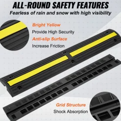 VEVOR 3.28 ft Cable Protector Ramp, 4 Pack of 1 Channel, 18000 lbs/axle Capacity Heavy Duty Rubber Speed Bumps, Floor Cord Cable Protector Wire Cover, for Residential Areas, Private Garages, Gardens