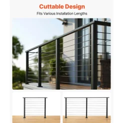 VEVOR 6.5 ft Complete Cable Railing Kit with Post, 36 inch Tall Matte Black Stainless Steel Handrail Cuttable for Outdoor/Indoor Steps, Level Hole Drilled Railing Posts System for Stairs,Deck,Balcony