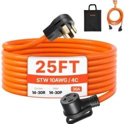 VEVOR 25 ft Dryer Extension Cord, 4-Prong NEMA 14-30P to 14-30R Dryer Cord, 125V/250V, STW 10AWG/4C, 30A, Pure Copper Wire Cable with Black Non-woven Bag and PVC Cable Tie, for Outdoor & Indoor Use