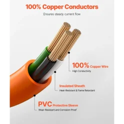 VEVOR 50 ft Dryer Extension Cord, 3-Prong NEMA 10-30P to 10-30R Dryer Cord, 125V/250V STW 10AWG/3C, 30A, Pure Copper Wire Cable with Black Non-woven Bag and PVC Cable Tie, Ideal for Indoor & Outdoor