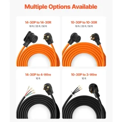 VEVOR 50 ft Dryer Extension Cord, 3-Prong NEMA 10-30P to 10-30R Dryer Cord, 125V/250V STW 10AWG/3C, 30A, Pure Copper Wire Cable with Black Non-woven Bag and PVC Cable Tie, Ideal for Indoor & Outdoor