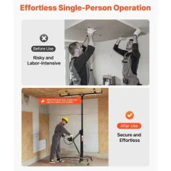 VEVOR 11ft Drywall Lift, Heavy-Duty 150 lbs Sheetrock Hoist with Adjustable Telescoping Arm, Lockable Wheels, Drywall Lifter Panel Jack Hoist Tools Ideal for Ceiling & Wall Installation (Black)