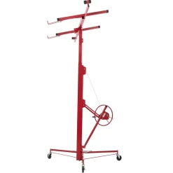 VEVOR 16ft Drywall Lift, Heavy-Duty 150 lbs Sheetrock Hoist with Adjustable Telescoping Arm, Lockable Wheels, Drywall Lifter Panel Jack Hoist Tools Ideal for Ceiling & Wall Installation (Red)