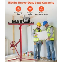 VEVOR 16ft Drywall Lift, Heavy-Duty 150 lbs Sheetrock Hoist with Adjustable Telescoping Arm, Lockable Wheels, Drywall Lifter Panel Jack Hoist Tools Ideal for Ceiling & Wall Installation (Red)