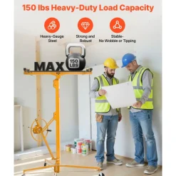 VEVOR 16ft Drywall Lift, Heavy-Duty 150 lbs Sheetrock Hoist with Adjustable Telescoping Arm, Lockable Wheels, Drywall Lifter Panel Jack Hoist Tools Ideal for Ceiling & Wall Installation (Yellow)