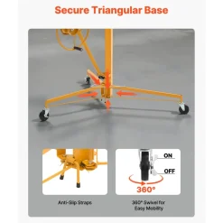 VEVOR 16ft Drywall Lift, Heavy-Duty 150 lbs Sheetrock Hoist with Adjustable Telescoping Arm, Lockable Wheels, Drywall Lifter Panel Jack Hoist Tools Ideal for Ceiling & Wall Installation (Yellow)