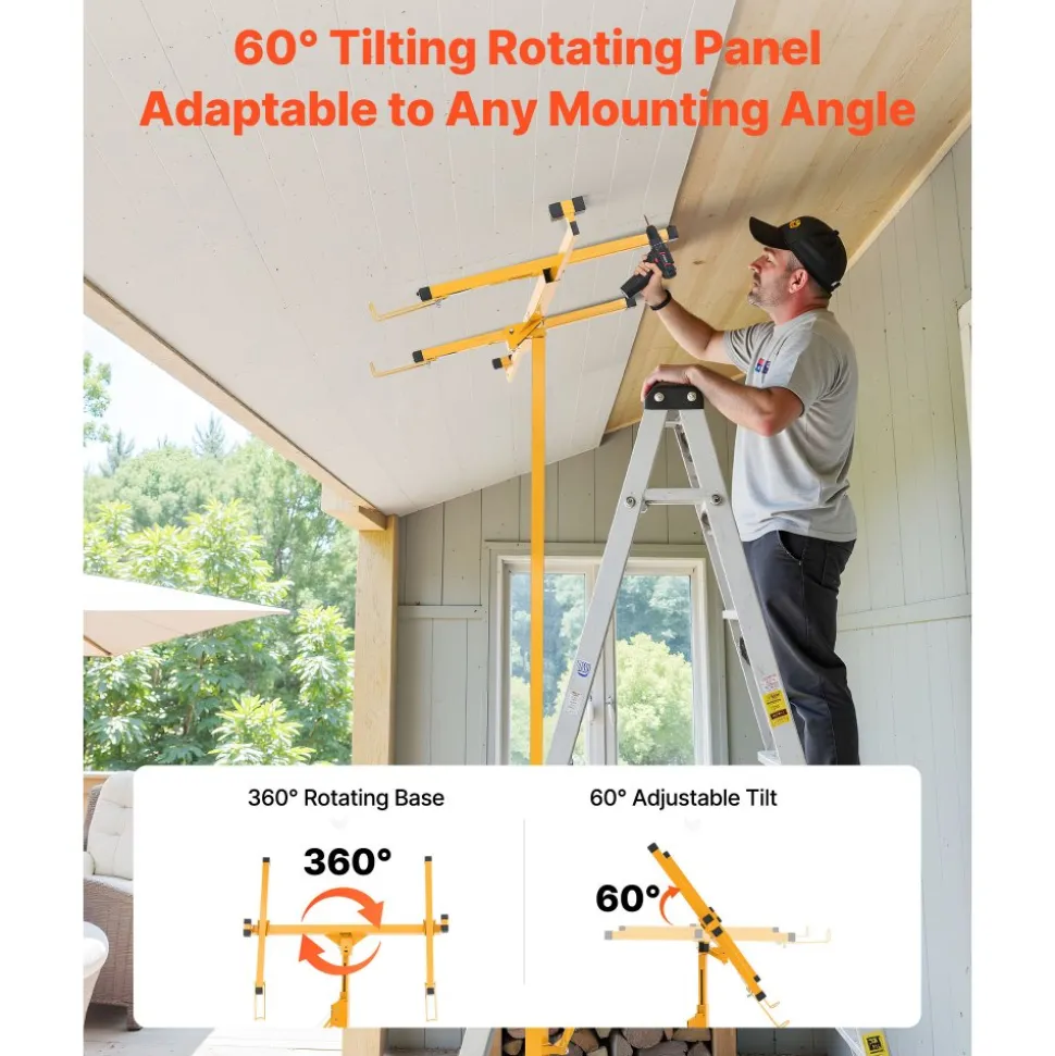 VEVOR 11ft Drywall Lift, Heavy-Duty 150 lbs Sheetrock Hoist with Adjustable Telescoping Arm, Lockable Wheels, Drywall Lifter Panel Jack Hoist Tools Ideal for Ceiling & Wall Installation (Red)