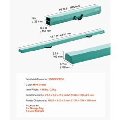 VEVOR 8FT Folding Balance Beam for Kids, 200LBS Stable Support Gymnastics Floor Beam with Non-Slip Mats, Gymnastics Training Equipment with Anti-Slip Bottom and Carrying Bag for Home Gym, Mint Green