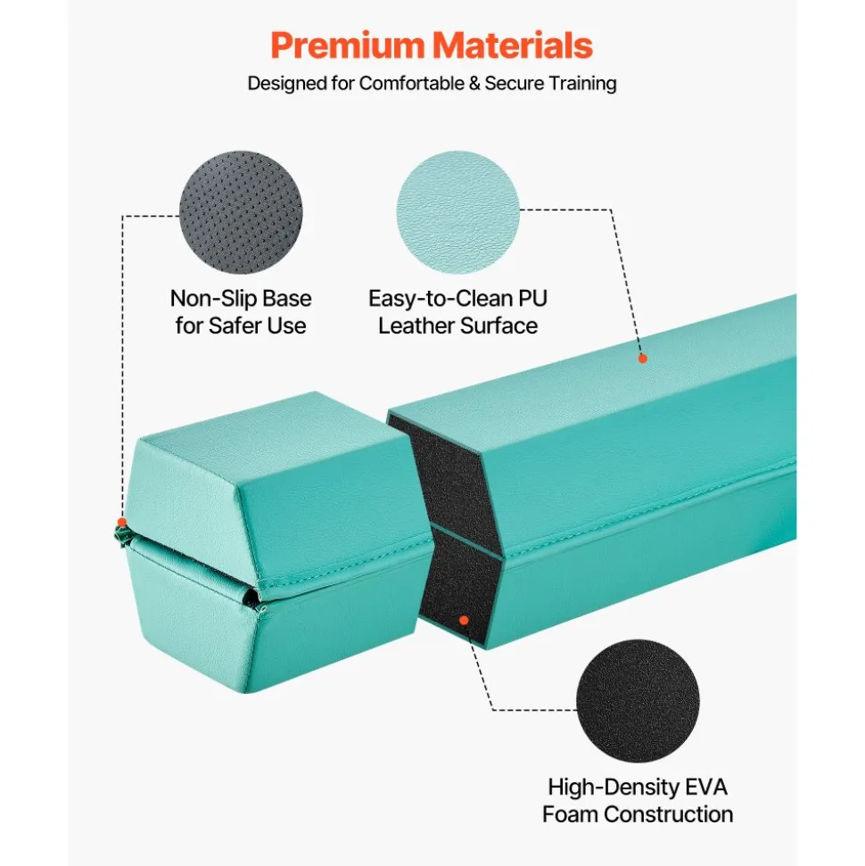 VEVOR 8FT Folding Balance Beam for Kids, 200LBS Stable Support Gymnastics Floor Beam with Non-Slip Mats, Gymnastics Training Equipment with Anti-Slip Bottom and Carrying Bag for Home Gym, Mint Green
