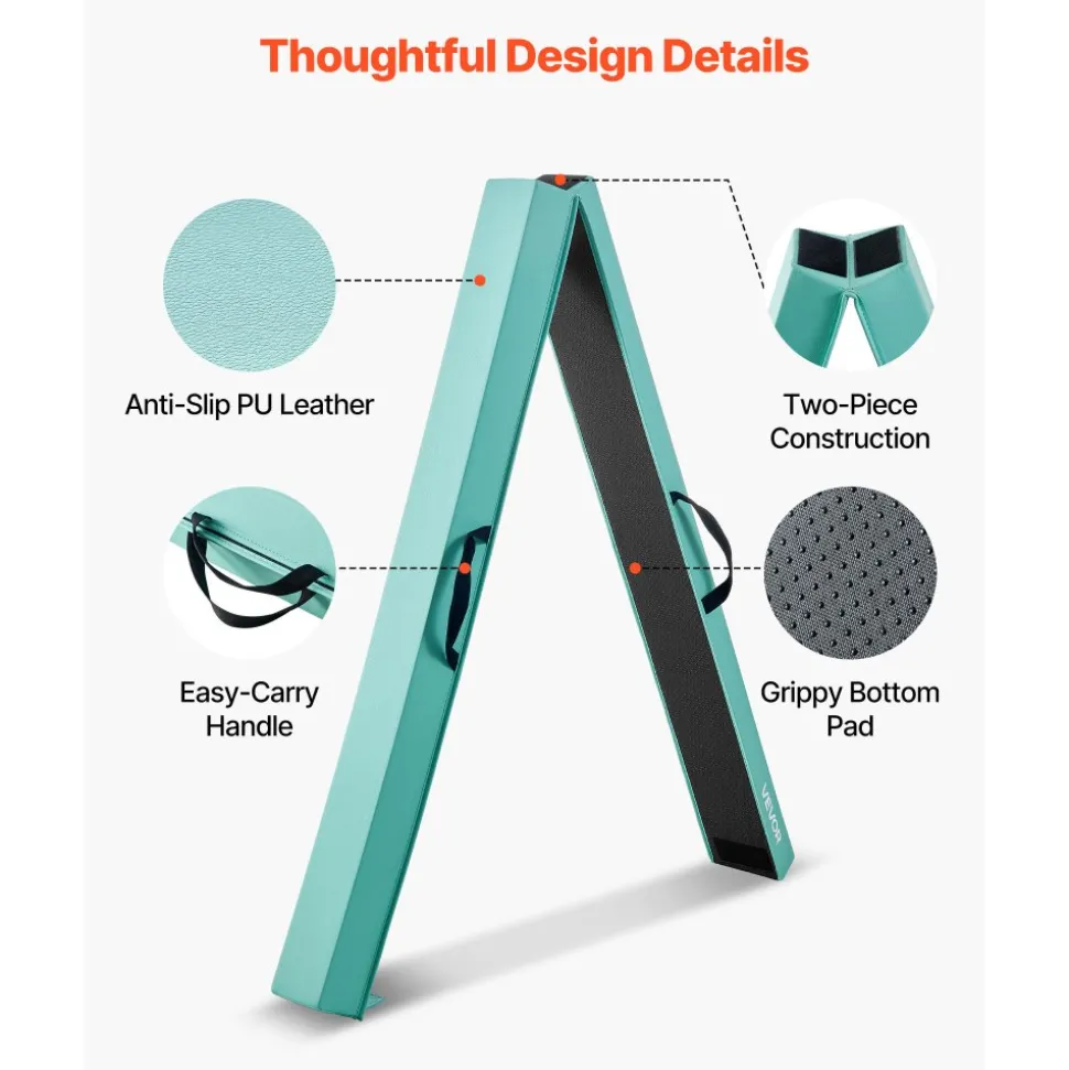VEVOR 8FT Folding Balance Beam for Kids, 200LBS Stable Support Gymnastics Floor Beam with Non-Slip Mats, Gymnastics Training Equipment with Anti-Slip Bottom and Carrying Bag for Home Gym, Mint Green