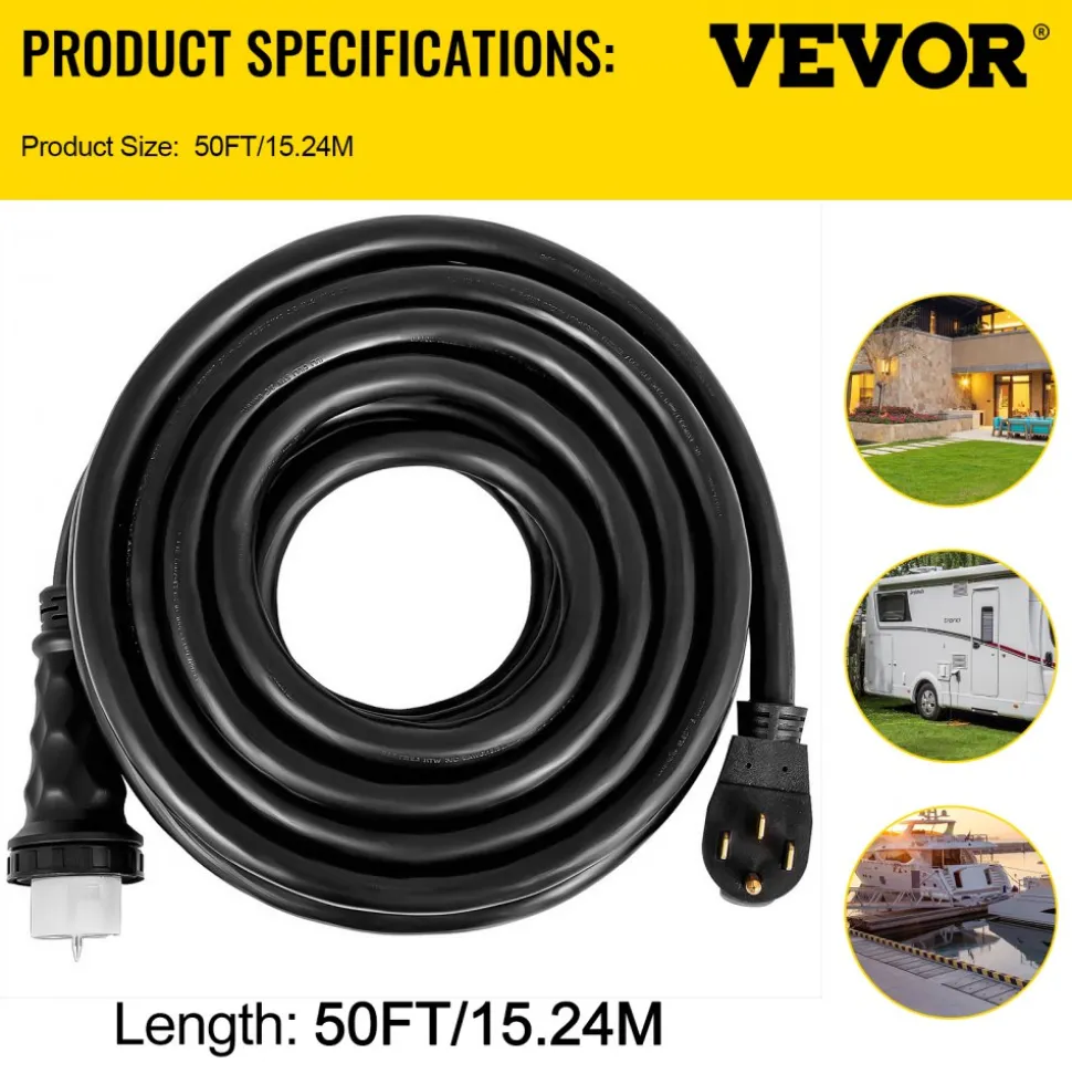 VEVOR 50FT Generator Power Cord 50-Amp 125/250-volt 14-50P to CS6364 Locking Connector