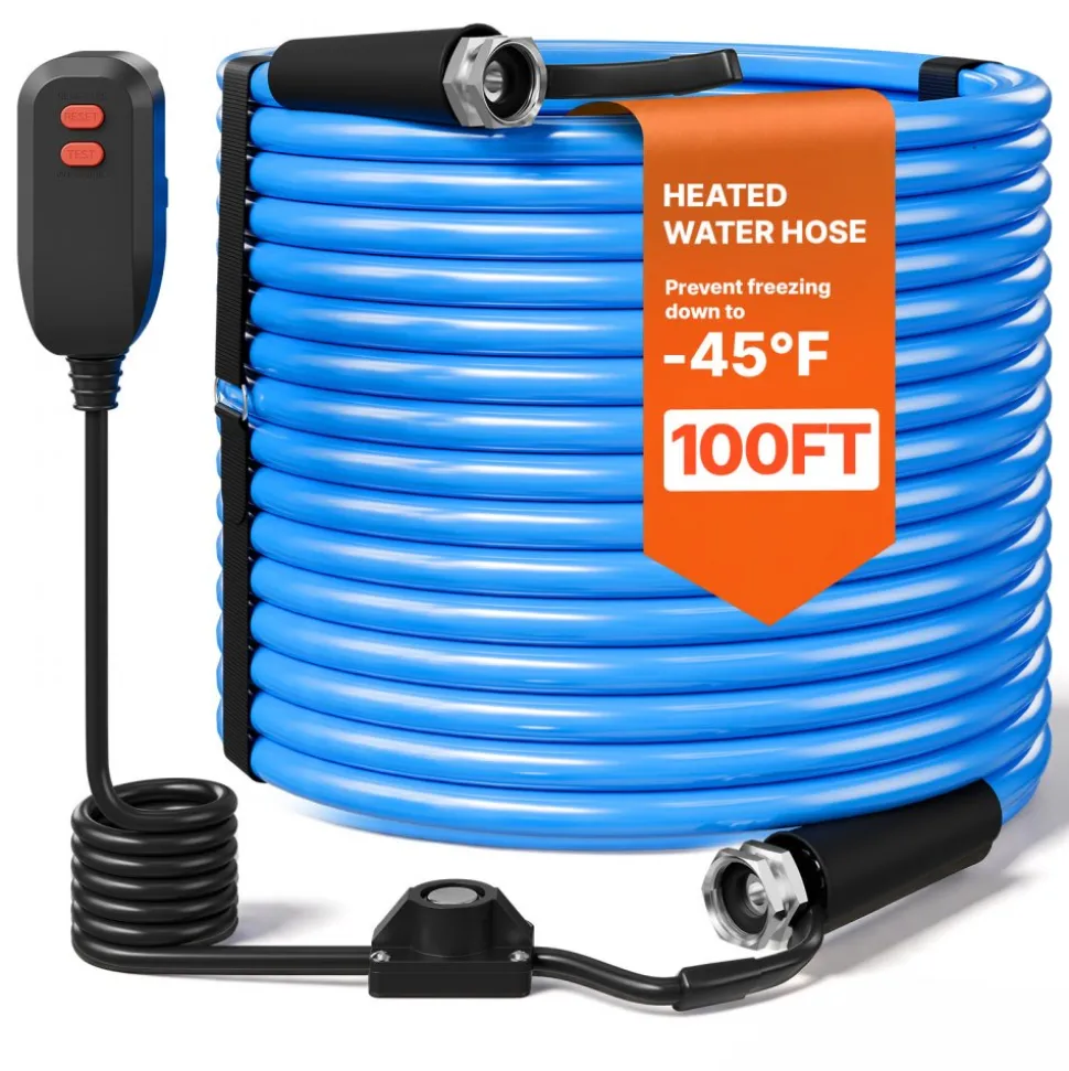 VEVOR 100FT Heated Water Hose for RV -45°F Anti Freeze Drinking Water Hose, 1/2" ID, Smooth Surface, with Leakage Protection GFCI, Built-in Thermostat, Freeze & Leak-Proof, Lead and BPA Free for RVs