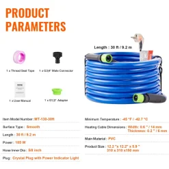VEVOR 15FT Heated Water Hose for RV Antifreeze to -45°F Drinking Water Hose, 1/2
