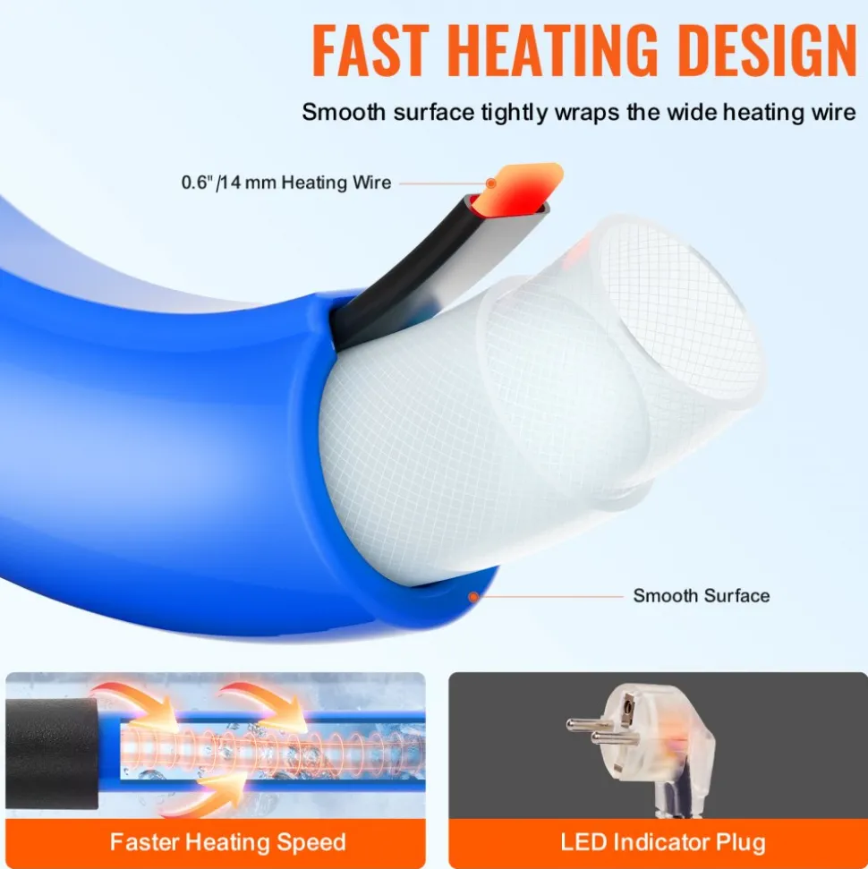 VEVOR 30ft Heated Water Hose for RV, Heated Drinking Water Hose with Corrugated Cover Antifreeze to -45°F, Automatic Self-regulating, 5/8" I.D. with 3/4" GHT Adapter, Lead and BPA Free