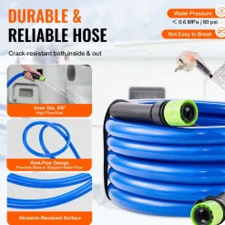 VEVOR 30ft Heated Water Hose for RV, Heated Drinking Water Hose with Corrugated Cover Antifreeze to -45°F, Automatic Self-regulating, 5/8