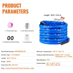 VEVOR 75FT Heated Water Hose for RV -45°F Anti Freeze Drinking Water Hose, 1/2