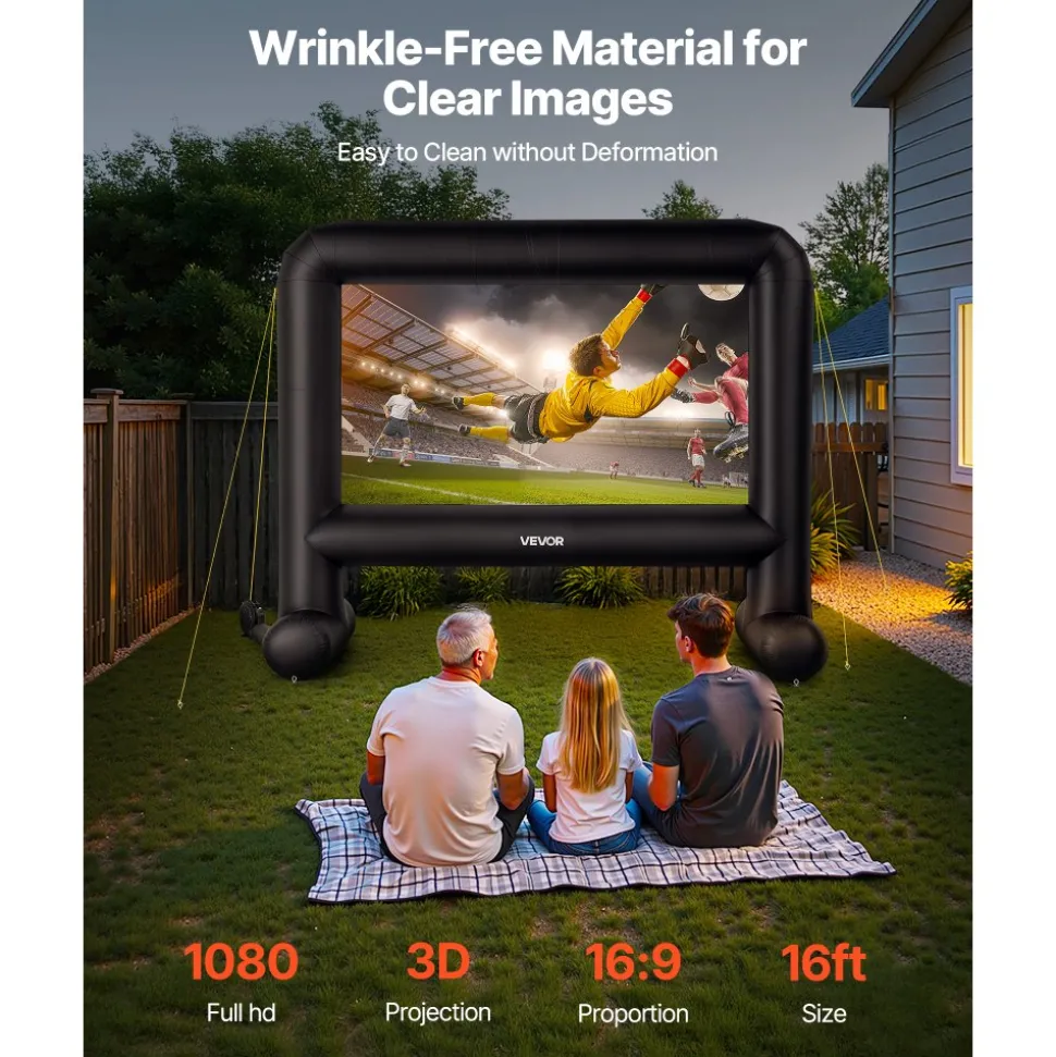 VEVOR 16FT Inflatable Movie Screen, Inflatable Projector Screen with Portable Storage Bag, 16:9 Easy Set Up Movie Projection for Outdoor Backyard, Home Theater, Theme Party