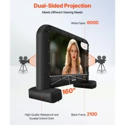 VEVOR 14 ft Inflatable Movie Screen, 600D Washable Inflatable Projector Screen with Portable Storage Bag, 16:9 Easy Set Up Movie Projection for Outdoor Backyard, Home Theater, Theme Party, Pool Fun