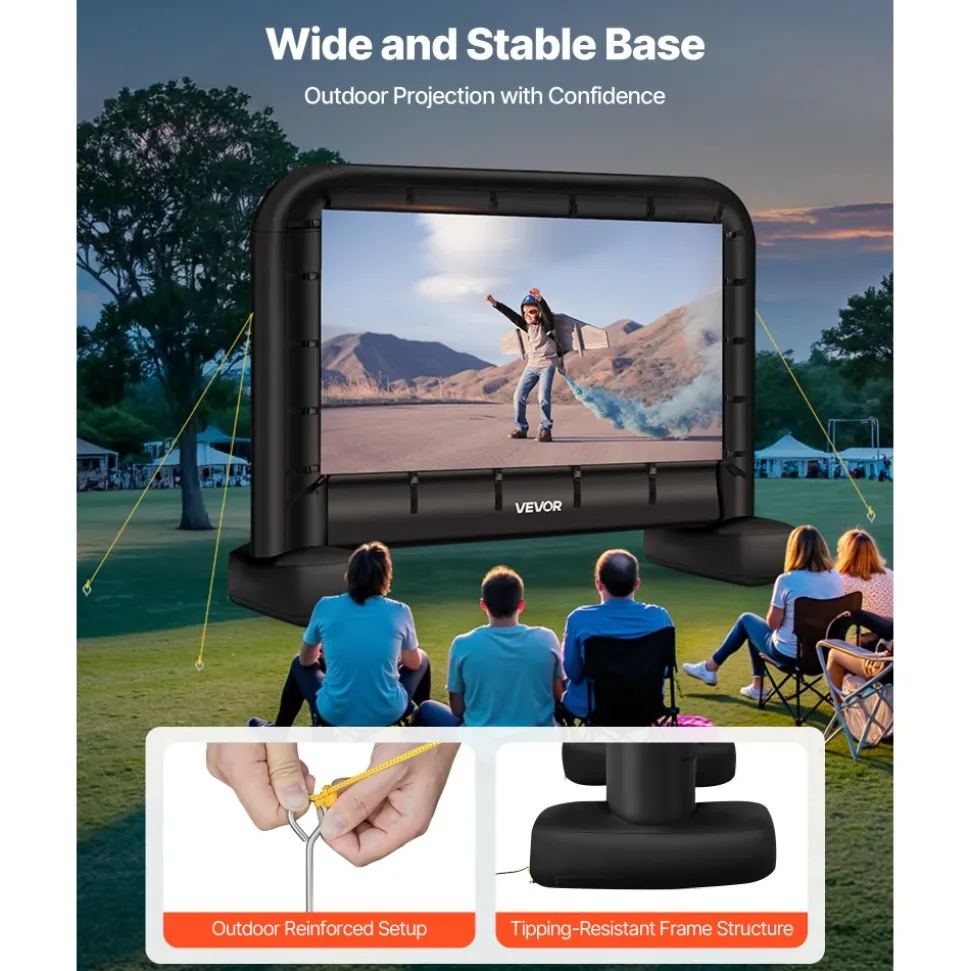 VEVOR 14 ft Inflatable Movie Screen, 600D Washable Inflatable Projector Screen with Portable Storage Bag, 16:9 Easy Set Up Movie Projection for Outdoor Backyard, Home Theater, Theme Party, Pool Fun