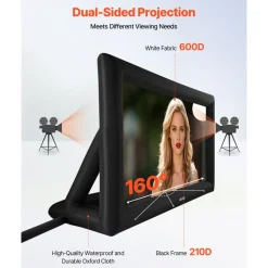VEVOR 20FT Inflatable Projector Screen, Inflatable Movie Screen Outdoor with 250W Air Blower Projector Screen Oxford Fabric Material Blow Up Screen for Outdoor Backyard, Home Theater, Theme Party