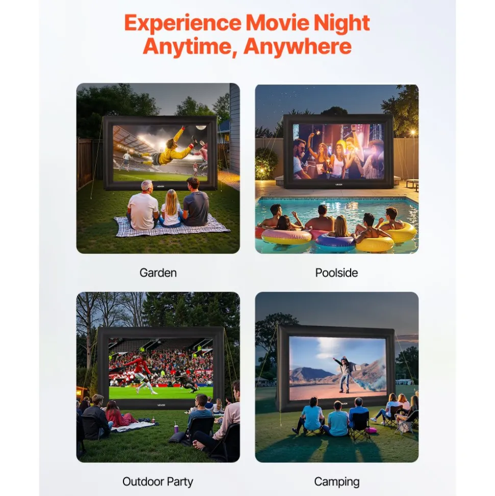 VEVOR 20FT Inflatable Projector Screen, Inflatable Movie Screen Outdoor with 250W Air Blower Projector Screen Oxford Fabric Material Blow Up Screen for Outdoor Backyard, Home Theater, Theme Party