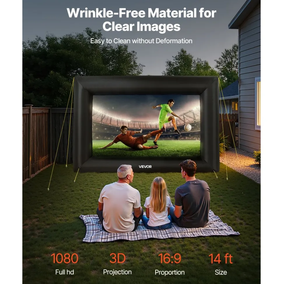 VEVOR 14FT Inflatable Projector Screen, Inflatable Movie Screen Outdoor with 120W Air Blower Projector Screen Oxford Fabric Material Blow Up Screen for Outdoor Backyard, Home Theater, Theme Party
