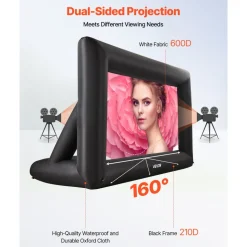 VEVOR 14FT Inflatable Projector Screen, Inflatable Movie Screen Outdoor with 120W Air Blower Projector Screen Oxford Fabric Material Blow Up Screen for Outdoor Backyard, Home Theater, Theme Party