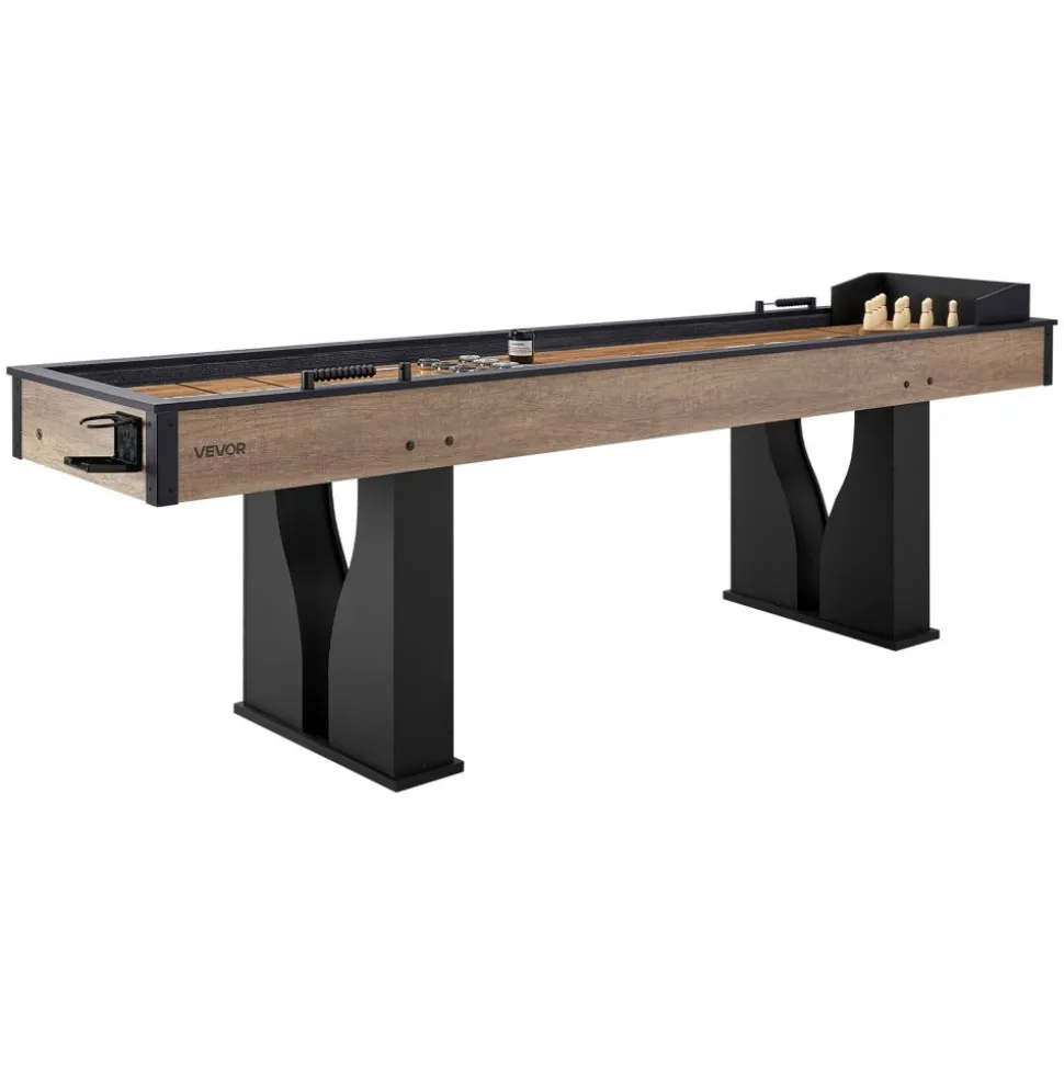 VEVOR 9 ft LED Shuffleboard Table, 2 in 1 Shuffleboard and Bowling Combo Set, Shuffle Board with Light‑Up Rails, Scratch-Resistant Playfield, 8 Pucks, Bowling Set, Wax, Brush, for Family Game Room