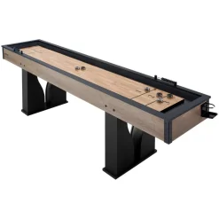 VEVOR 9 ft LED Shuffleboard Table, 2 in 1 Shuffleboard and Bowling Combo Set, Shuffle Board with Light‑Up Rails, Scratch-Resistant Playfield, 8 Pucks, Bowling Set, Wax, Brush, for Family Game Room
