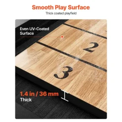 VEVOR 9 ft LED Shuffleboard Table, 2 in 1 Shuffleboard and Bowling Combo Set, Shuffle Board with Light‑Up Rails, Scratch-Resistant Playfield, 8 Pucks, Bowling Set, Wax, Brush, for Family Game Room