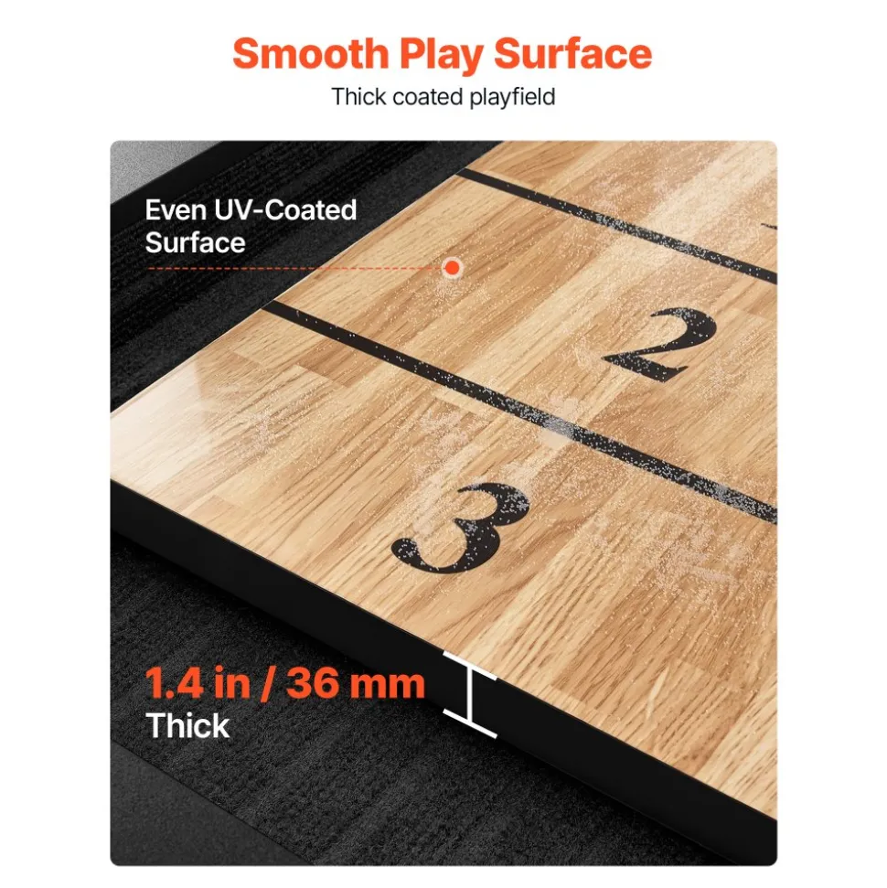 VEVOR 9 ft LED Shuffleboard Table, 2 in 1 Shuffleboard and Bowling Combo Set, Shuffle Board with Light‑Up Rails, Scratch-Resistant Playfield, 8 Pucks, Bowling Set, Wax, Brush, for Family Game Room