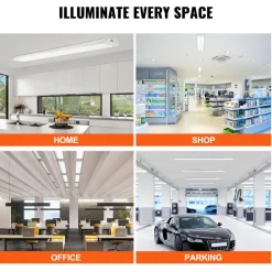 VEVOR 8FT LED Wraparound Light, 110W 10,000LM, Flush Mount LED Shop Light, 4 Pack 6500K Daylight LED Kitchen Ceiling Lighting Fixtures, for Garage Office Laundry Fluorescent Tube Replacement, FCC