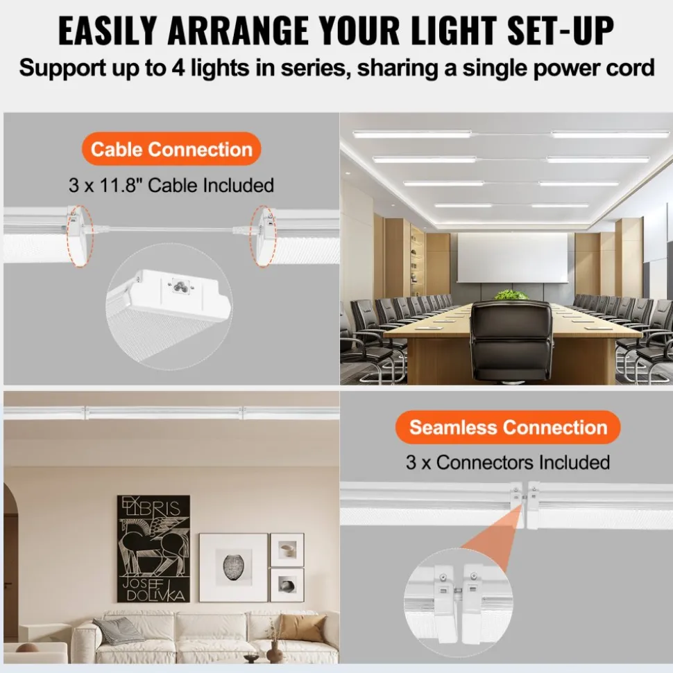VEVOR 4FT LED Wraparound Light, 50W, 5500LM Flush Mount LED Shop Light, 4 Pack 6500K Daylight LED Kitchen Ceiling Lighting Fixtures, for Garage Office Laundry Fluorescent Tube Replacement, FCC