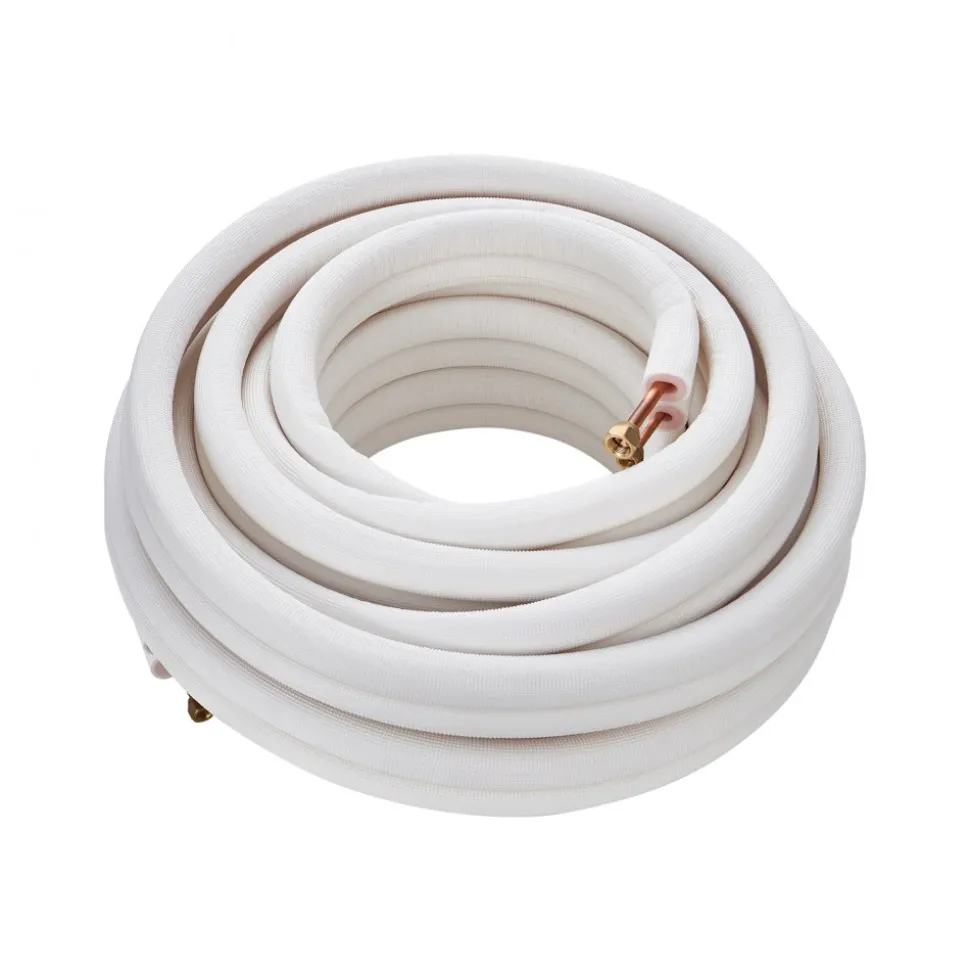 VEVOR 50FT Mini Split Line Set, 1/4" & 3/8" O.D Copper Pipes Tubing and Triple-Layer Insulation, for Mini Split Air Conditioning Refrigerant or Heating Pump Equipment & HVAC with Wrapping Strips.
