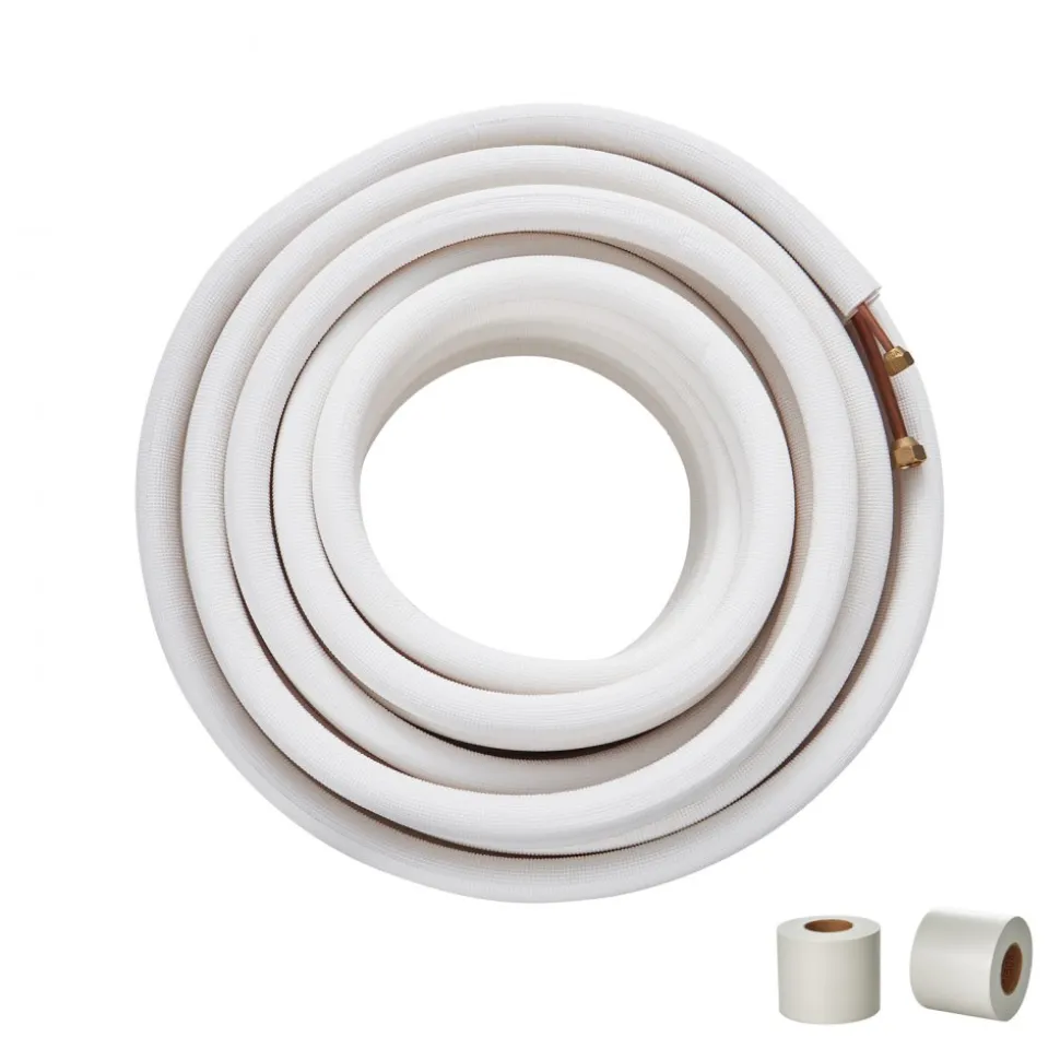 VEVOR 50FT Mini Split Line Set, 1/4" & 3/8" O.D Copper Pipes Tubing and Triple-Layer Insulation, for Mini Split Air Conditioning Refrigerant or Heating Pump Equipment & HVAC with Wrapping Strips.
