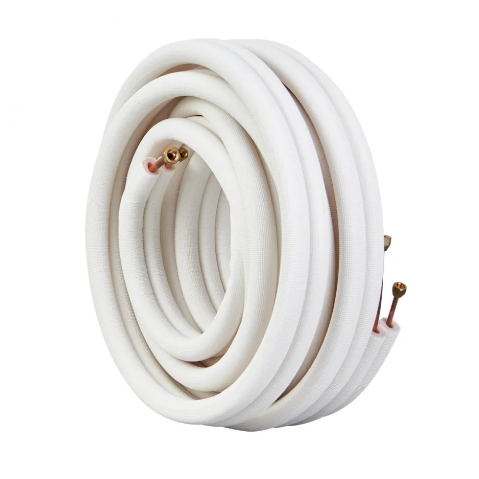 VEVOR 50FT Mini Split Line Set, 1/4" & 3/8" O.D Copper Pipes Tubing and Triple-Layer Insulation, for Mini Split Air Conditioning Refrigerant or Heating Pump Equipment & HVAC with Wrapping Strips.
