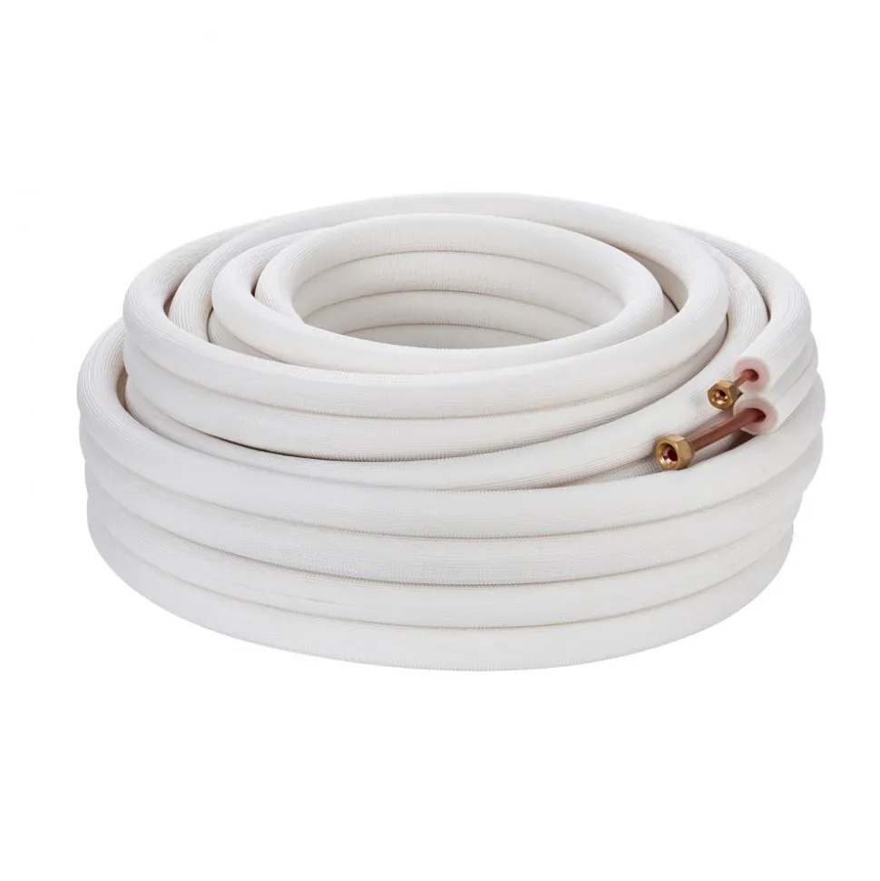 VEVOR 50FT Mini Split Line Set, 1/4" & 3/8" O.D Copper Pipes Tubing and Triple-Layer Insulation, for Mini Split Air Conditioning Refrigerant or Heating Pump Equipment & HVAC with Wrapping Strips.