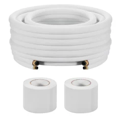 VEVOR 50ft Mini Split Line Set, 1/4” & 3/8” OD AC Copper Tubing Pipe, 3/8 White PE Thickened Insulated Coil with Flared Nuts, Strapping Tapes, for Mini Split Air Conditioner HVAC or Heat Pump System