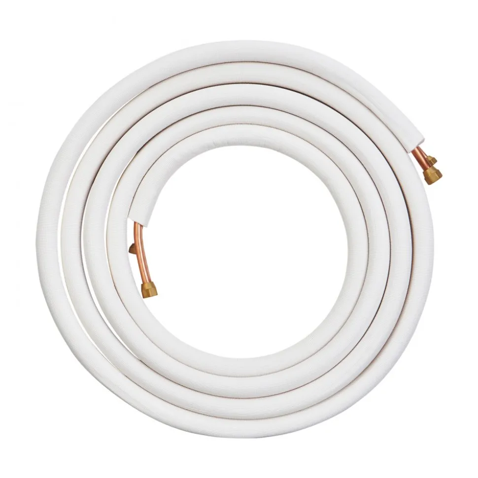 VEVOR 100ft Mini Split Line Set, 1/4” & 1/2” OD AC Copper Tubing Pipe, 3/8 White PE Thickened Insulated Coil with Flared Nuts, Strapping Tapes, for Mini Split Air Conditioner HVAC or Heat Pump System