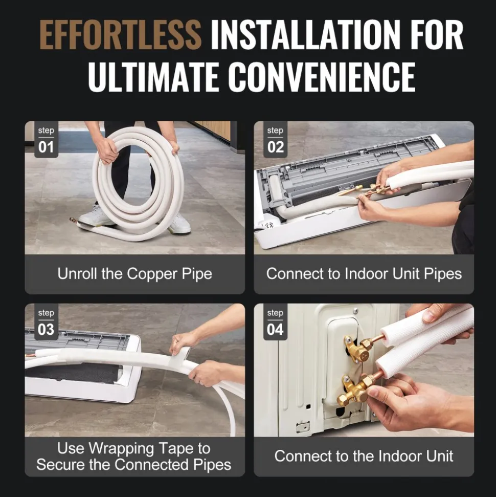 VEVOR 25FT Mini Split Line Set, 1/4" & 1/2" O.D Copper Pipes Tubing and Triple-Layer Insulation, for Air Conditioning or Heating Pump Equipment & HVAC with Rich Accessories (27ft Connection Cable)