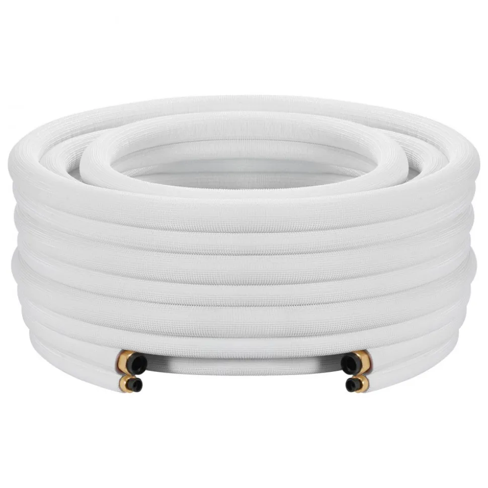 VEVOR 100ft Mini Split Line Set, 1/4” & 3/8” OD AC Copper Tubing Pipe, 3/8 White PE Thickened Insulated Coil with Flared Nuts, Strapping Tapes, for Mini Split Air Conditioner HVAC or Heat Pump System