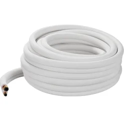 VEVOR 100ft Mini Split Line Set, 1/4” & 3/8” OD AC Copper Tubing Pipe, 3/8 White PE Thickened Insulated Coil with Flared Nuts, Strapping Tapes, for Mini Split Air Conditioner HVAC or Heat Pump System