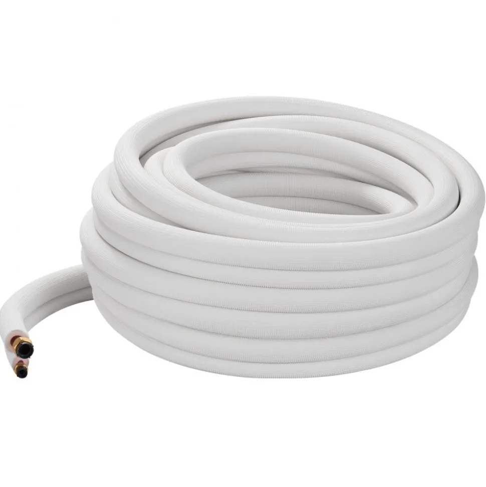 VEVOR 50ft Mini Split Line Set, 1/4” & 3/8” OD AC Copper Tubing Pipe, 3/8 White PE Thickened Insulated Coil with Flared Nuts, Rich Fittings, for Mini Split Air Conditioner HVAC or Heat Pump System