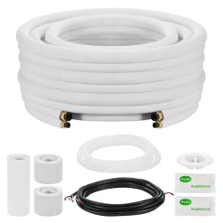 VEVOR 50ft Mini Split Line Set, 1/4” & 3/8” OD AC Copper Tubing Pipe, 3/8 White PE Thickened Insulated Coil with Flared Nuts, Rich Fittings, for Mini Split Air Conditioner HVAC or Heat Pump System