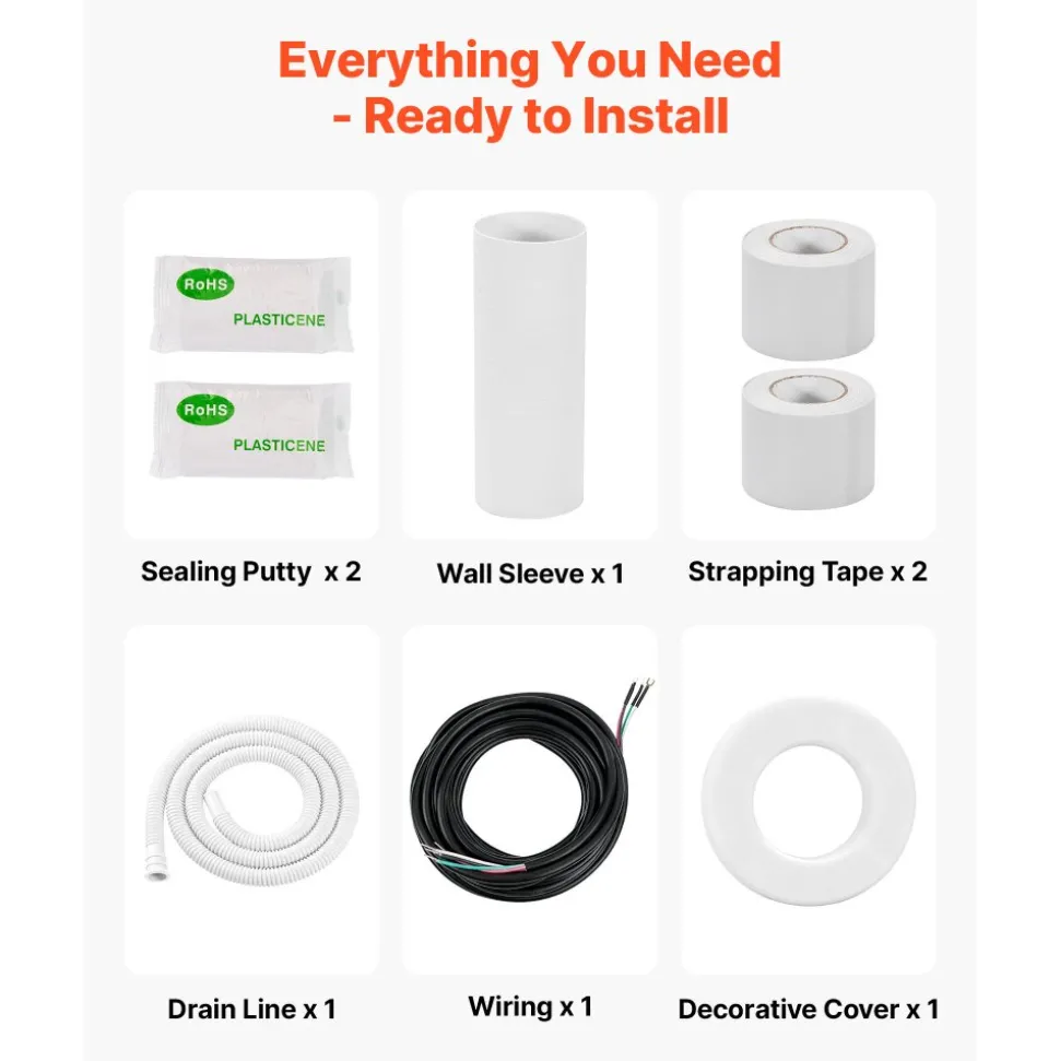 VEVOR 50ft Mini Split Line Set, 1/4” & 3/8” OD AC Copper Tubing Pipe, 3/8 White PE Thickened Insulated Coil with Flared Nuts, Rich Fittings, for Mini Split Air Conditioner HVAC or Heat Pump System