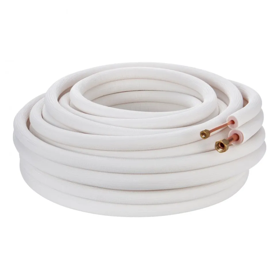 VEVOR 50FT Mini Split Line Set, 1/4" & 1/2" O.D Copper Pipes Tubing and Triple-Layer Insulation, for Mini Split Air Conditioning Refrigerant or Heating Pump Equipment & HVAC with Wrapping Strips.