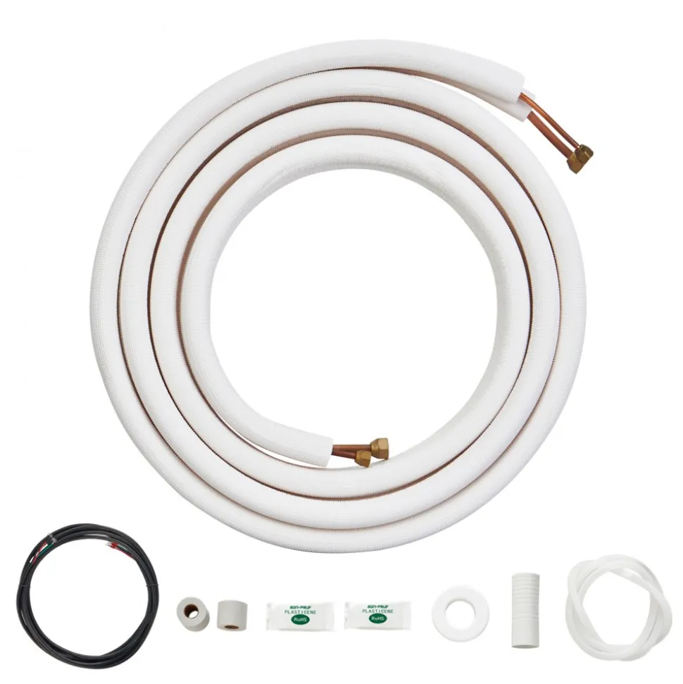 VEVOR 16FT Mini Split Line Set, 1/4" & 3/8" O.D Copper Pipes Tubing and Triple-Layer Insulation, for Air Conditioning or Heating Pump Equipment & HVAC with Rich Accessories (18ft Connection Cable)