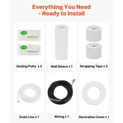 VEVOR 50ft Mini Split Line Set, 1/4” & 1/2” OD AC Copper Tubing Pipe, 3/8 White PE Thickened Insulated Coil with Flared Nuts, Rich Fittings, for Mini Split Air Conditioner HVAC or Heat Pump System
