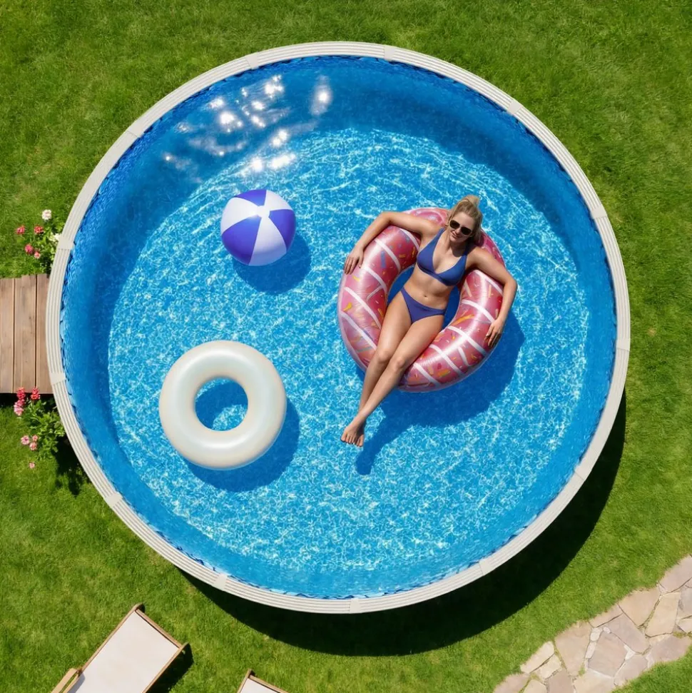 VEVOR 18ft Pool Liner, Round Overlap Swimming Pool Liner for 52 in Wall Height, Premium Vinyl, Easy Install with Leak-Proof Patches, Designed for Steel Sided Above-Ground,Outdoor, Boulder Swirl