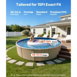 VEVOR 15ft Pool Liner, Round Overlap Swimming Pool Liner for 54 in Wall Height, Premium Vinyl, Easy Install with Leak-Proof Patches, Designed for Steel Sided Above-Ground,Outdoor, Boulder Swirl